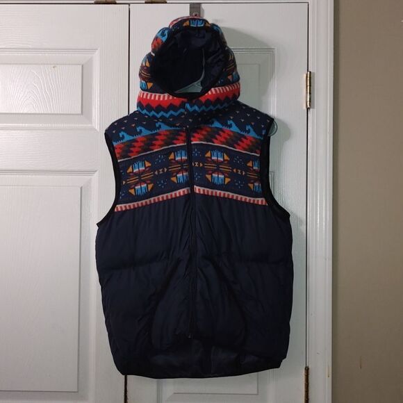 Zara Other - Zara Man navy puffer wool blend vest  sweater style material azec print  Sz M